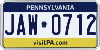 PA license plate JAW0712