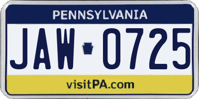 PA license plate JAW0725