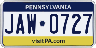 PA license plate JAW0727
