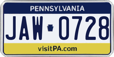 PA license plate JAW0728