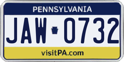 PA license plate JAW0732