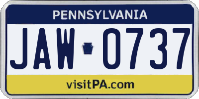 PA license plate JAW0737