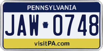 PA license plate JAW0748