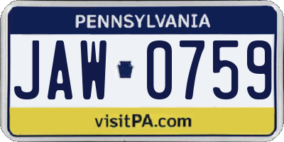 PA license plate JAW0759