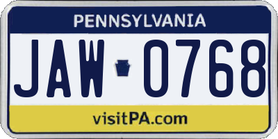 PA license plate JAW0768