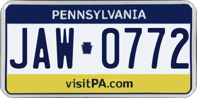 PA license plate JAW0772