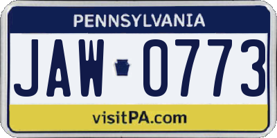 PA license plate JAW0773