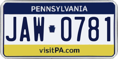 PA license plate JAW0781