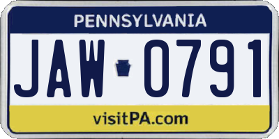 PA license plate JAW0791