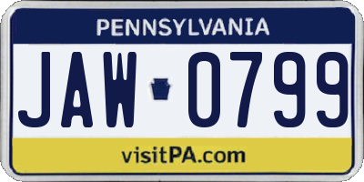PA license plate JAW0799