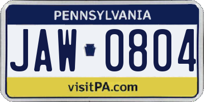 PA license plate JAW0804