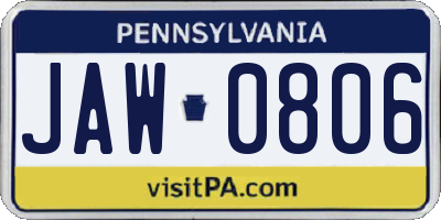 PA license plate JAW0806