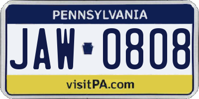 PA license plate JAW0808
