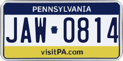 PA license plate JAW0814