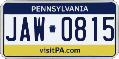 PA license plate JAW0815