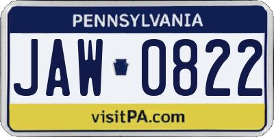 PA license plate JAW0822