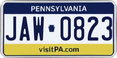 PA license plate JAW0823