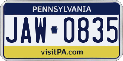 PA license plate JAW0835
