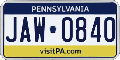 PA license plate JAW0840