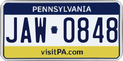 PA license plate JAW0848