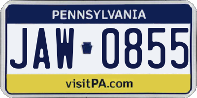 PA license plate JAW0855
