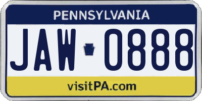PA license plate JAW0888