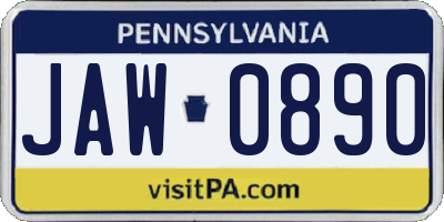 PA license plate JAW0890