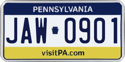 PA license plate JAW0901
