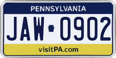 PA license plate JAW0902