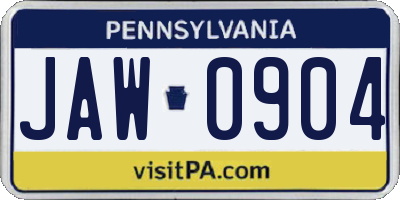 PA license plate JAW0904