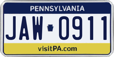PA license plate JAW0911