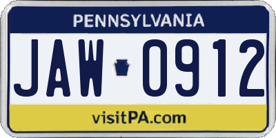 PA license plate JAW0912