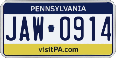 PA license plate JAW0914