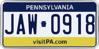 PA license plate JAW0918