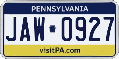PA license plate JAW0927