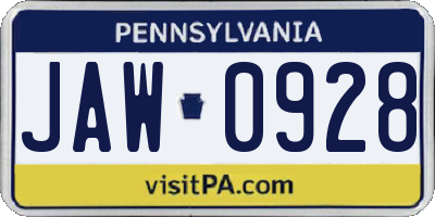 PA license plate JAW0928