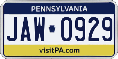 PA license plate JAW0929