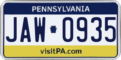 PA license plate JAW0935