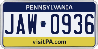 PA license plate JAW0936