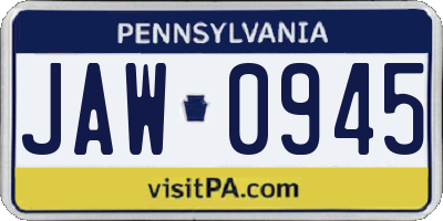 PA license plate JAW0945
