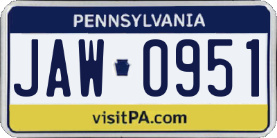 PA license plate JAW0951