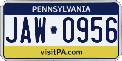 PA license plate JAW0956
