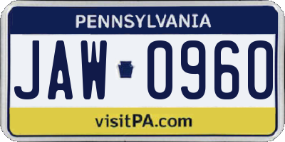 PA license plate JAW0960