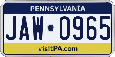 PA license plate JAW0965