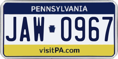 PA license plate JAW0967
