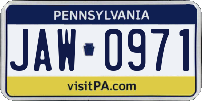 PA license plate JAW0971
