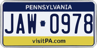 PA license plate JAW0978