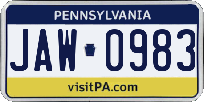 PA license plate JAW0983