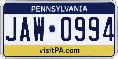 PA license plate JAW0994