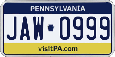 PA license plate JAW0999